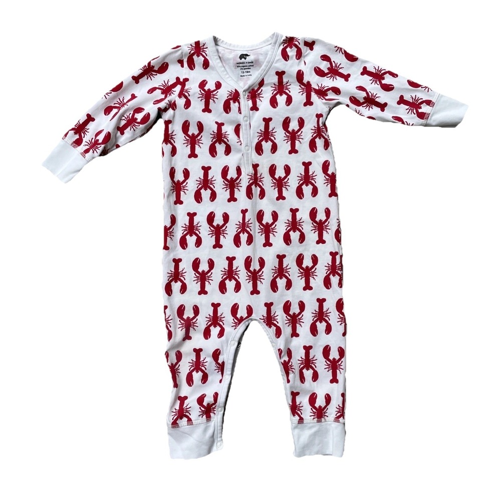 Monica + Andy Baby One Piece 12-18M Red White Lobster Print Organic Cotton